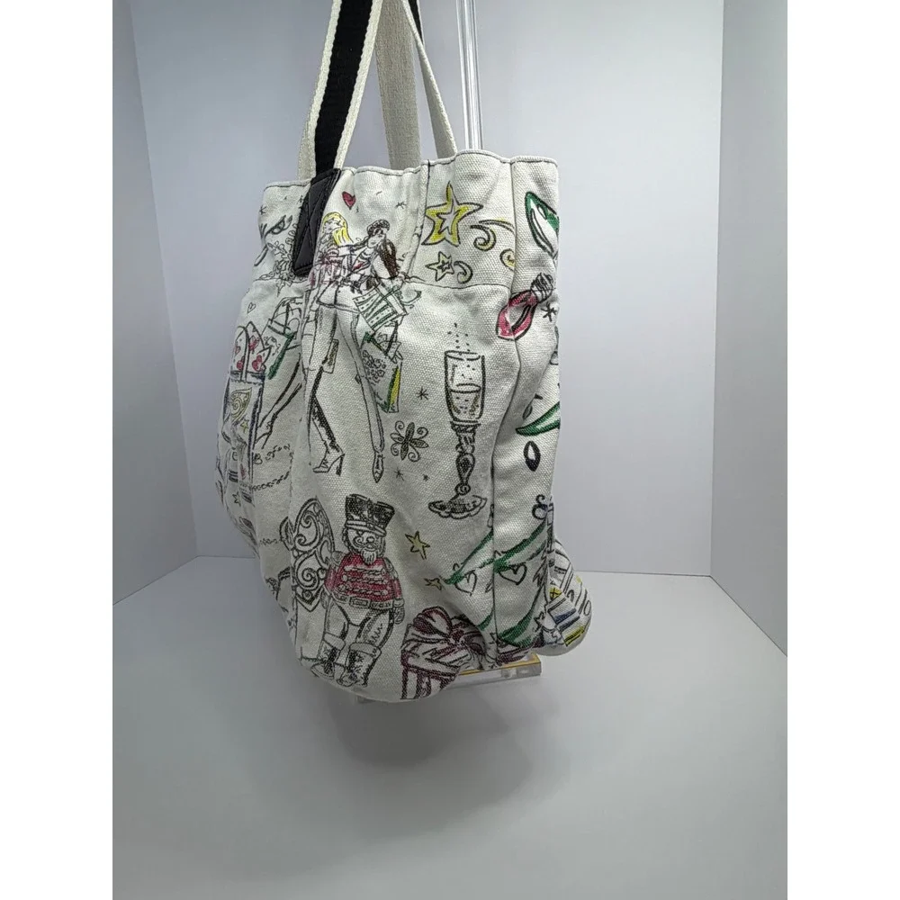 Brighton Happy Holidays Canvas Tote Bag Cream Multi Sketch Print Festive Shopper